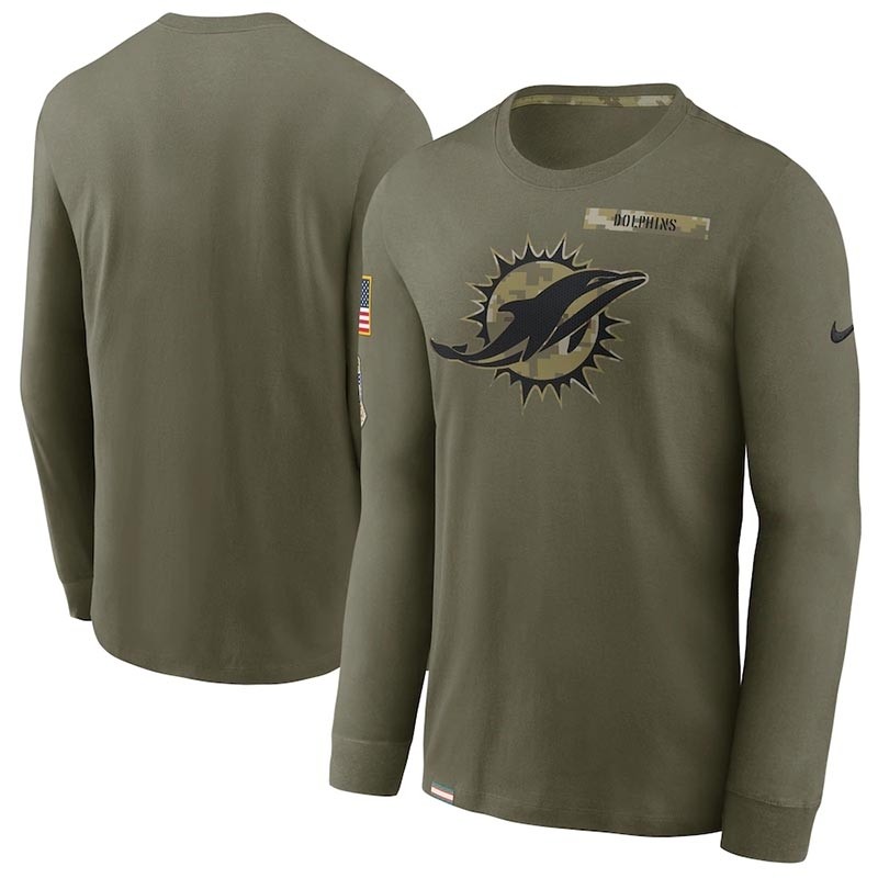 Men's Miami Dolphins Nike Olive 2021 Salute To Service Performance Long Sleeve T-Shirt