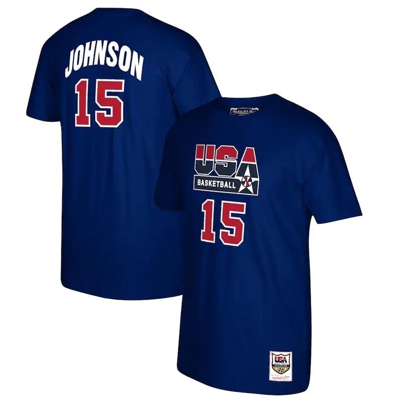 Johnson USA Basketball Mitchell Ness Name and Number Navy T-Shirt