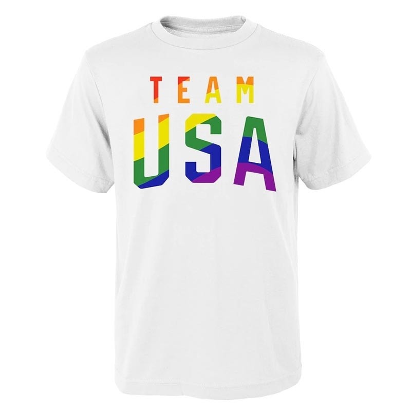 Team USA Stacked Logo Pride Month White T-Shirt