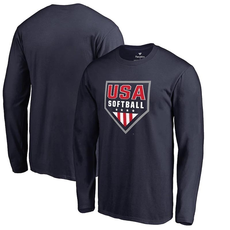 USA Softball Fanatics Branded Primary Logo Long Sleeve Navy T-Shirt