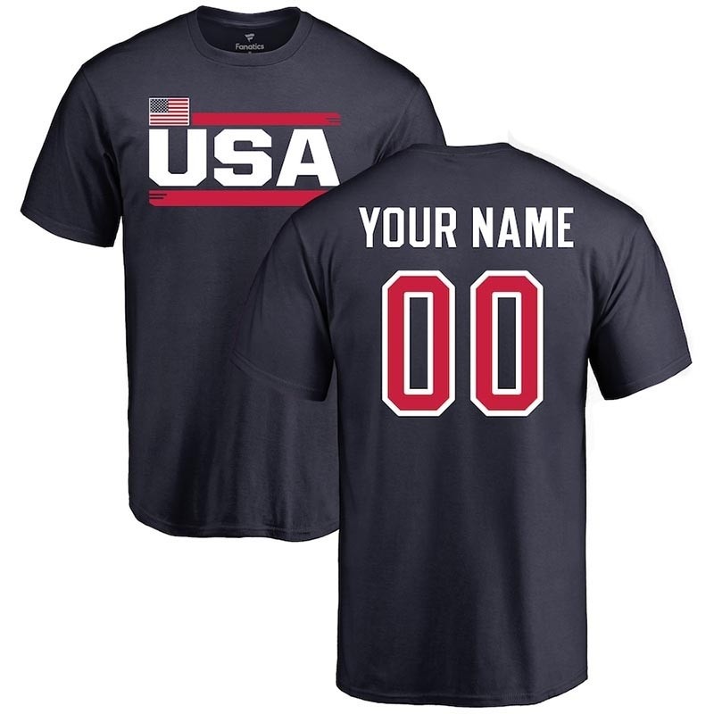 USA Personalized Name and Number Navy T-Shirt(Name and number remark in comment column)