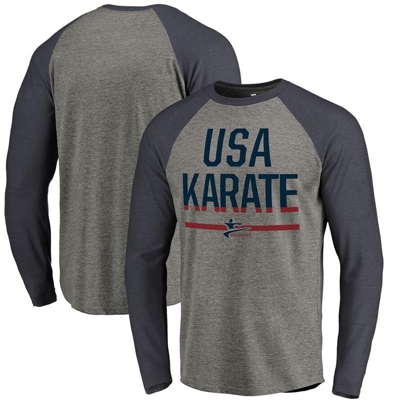 USA Karate Fanatics Branded Team Base Long Sleeve Tri-Blend Raglan Heathered Gray T-Shirt