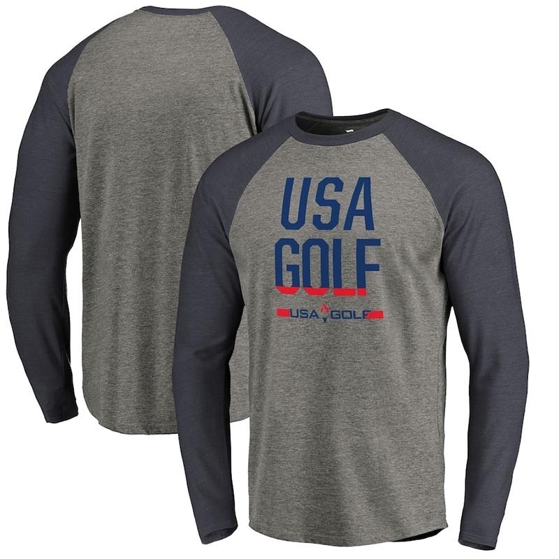 USA Golf Fanatics Branded Team Base Long Sleeve Tri-Blend Raglan Heathered Gray T-Shirt