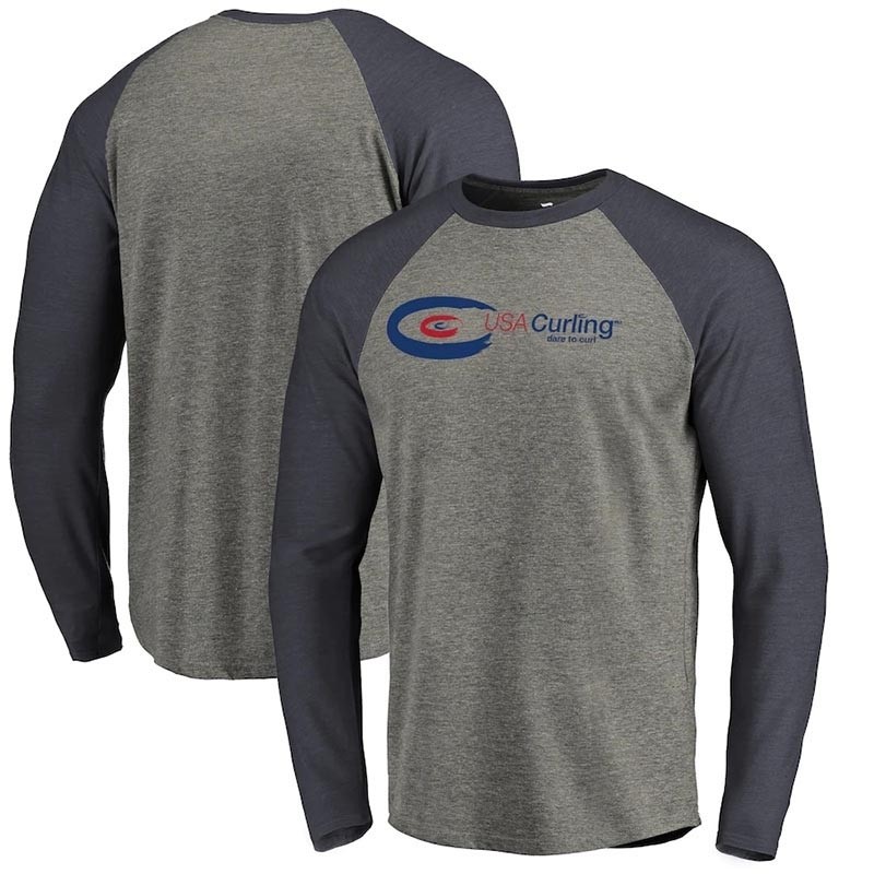 USA Curling Fanatics Branded Primary Logo Tri-Blend Long Sleeve Ash T-Shirt