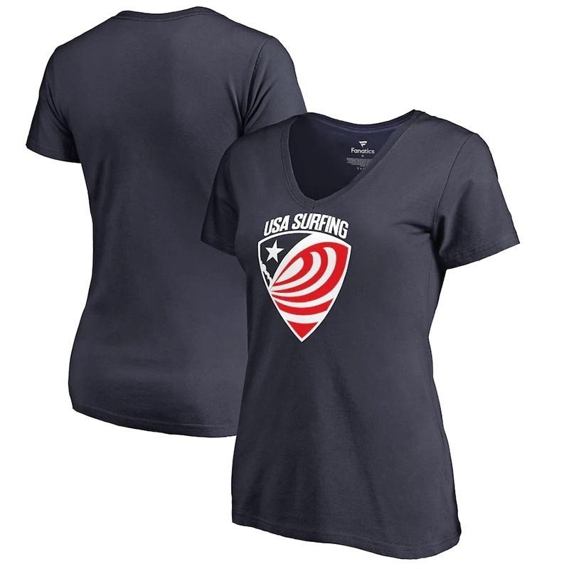 USA Surfing Fanatics Branded Women's Primary Logo V-Neck Navy T-Shirt