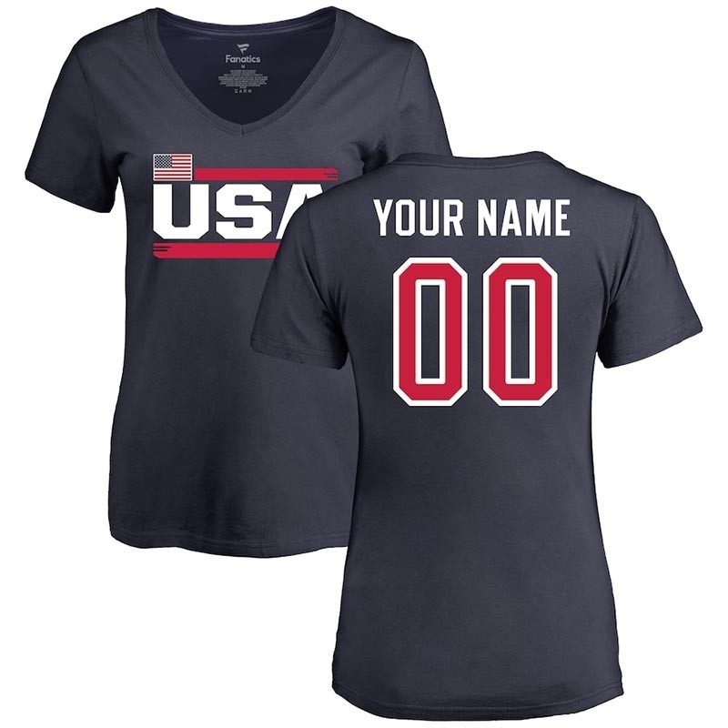 USA Women's Personalized Name and Number Navy T-Shirt (Name and number remark in comment column)